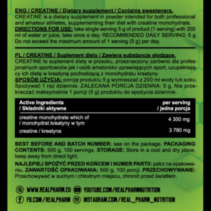 Real Pharm Creatine monohydrat kreatyny (Pomarańcza) – 500 g - obrazek 2